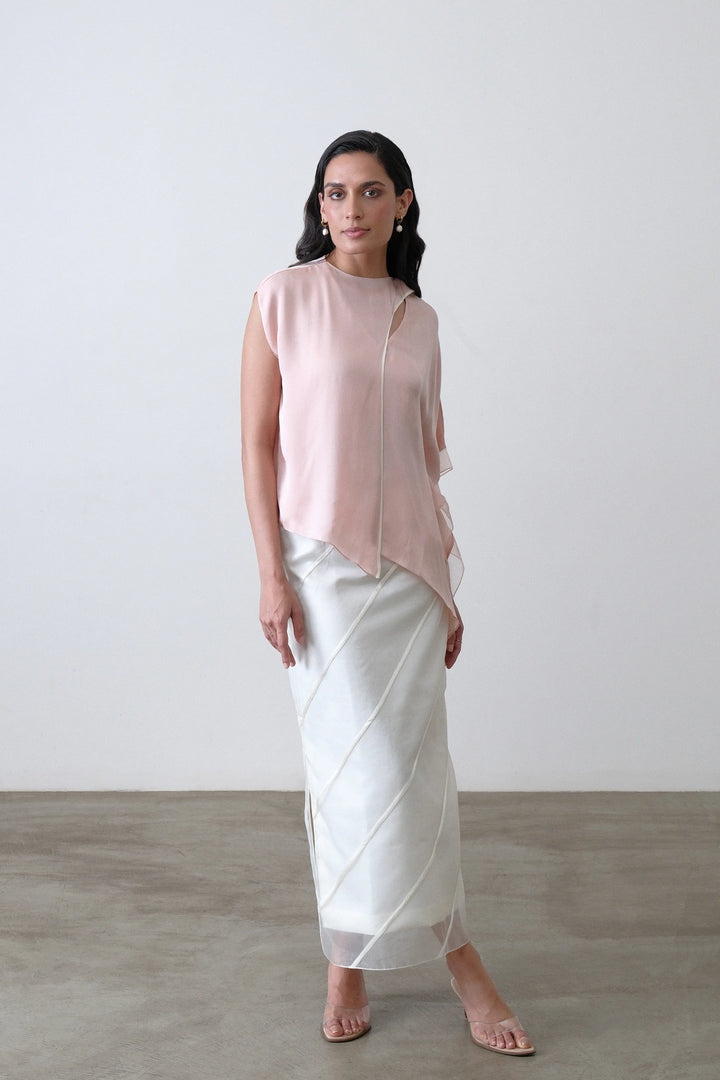 Blush Pink Satin Draped Scarf Top