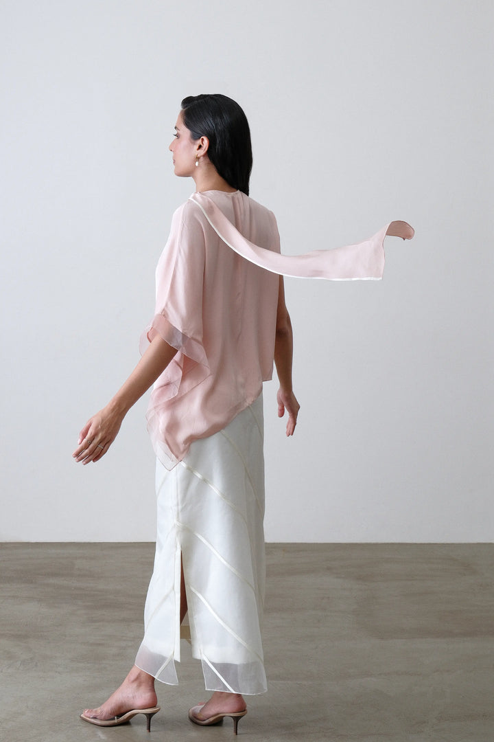 Blush Pink Satin Draped Scarf Top