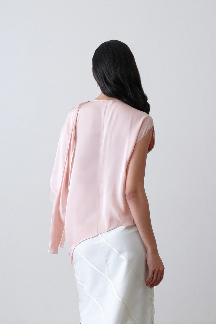 Blush Pink Satin Draped Scarf Top