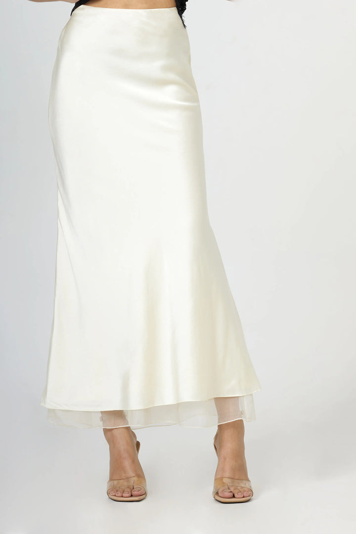 Cream Silk Satin Bias Skirt