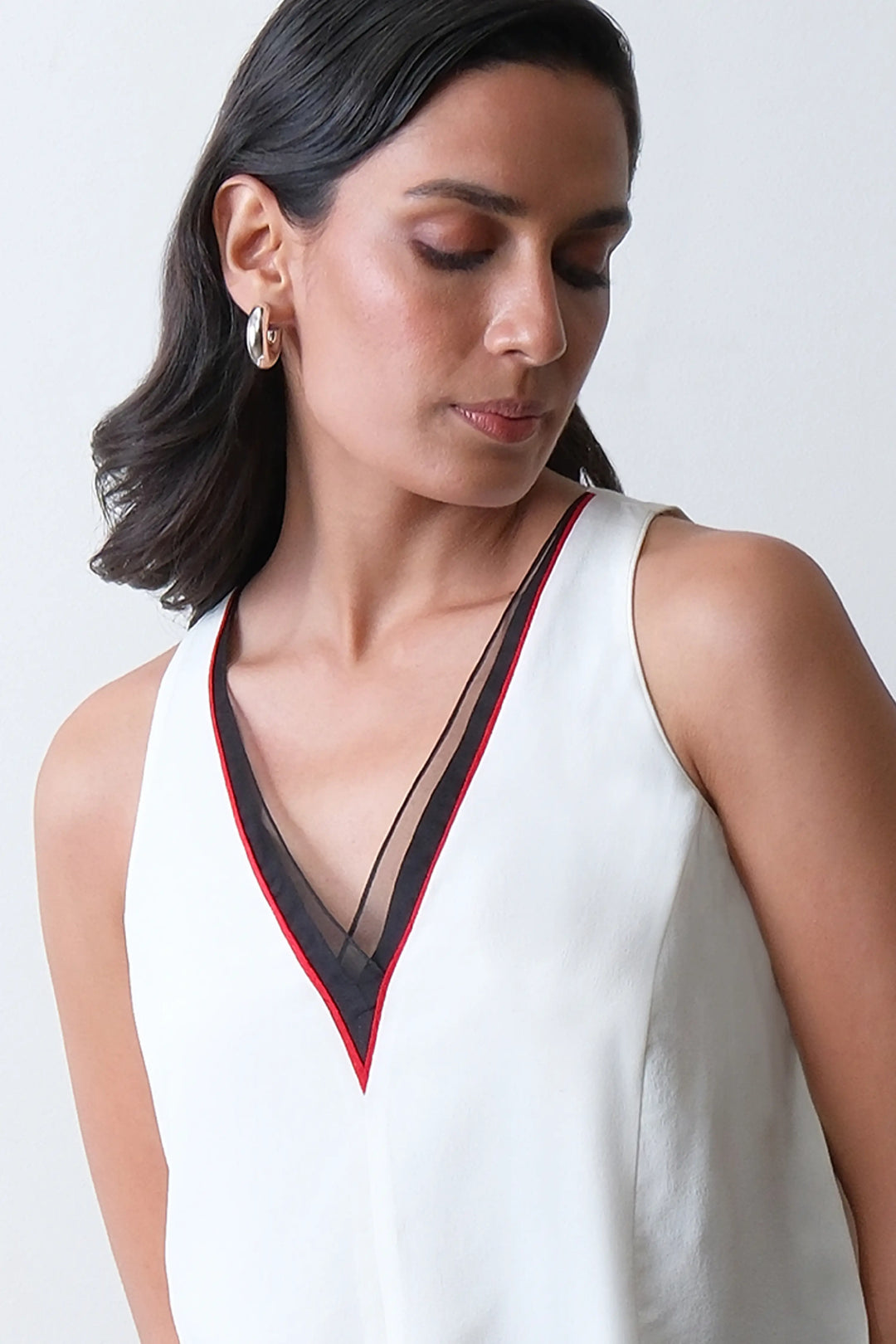 Ivory Silk Crepe Panel Top