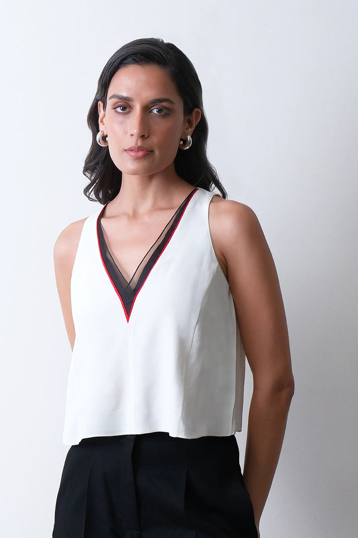 Ivory Silk Crepe Panel Top