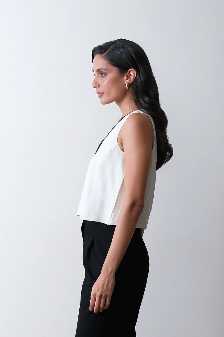 Ivory Silk Crepe Panel Top