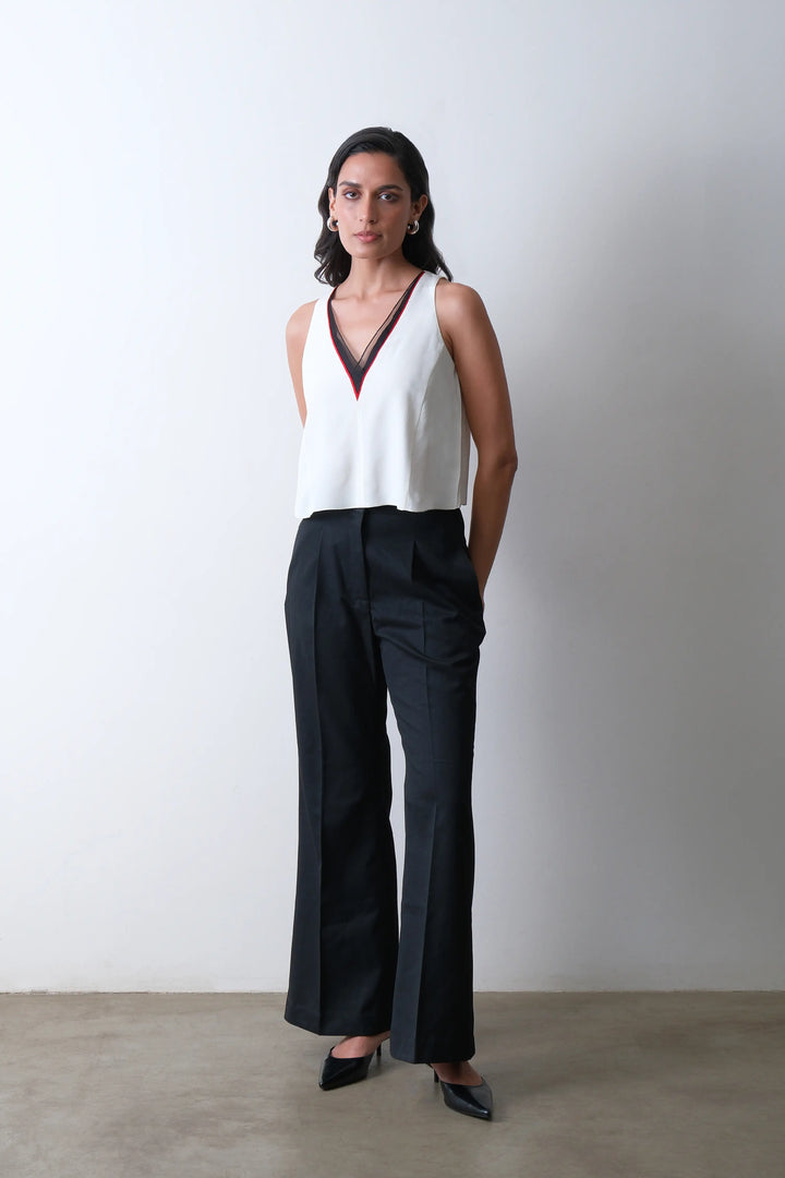 Ivory Silk Crepe Panel Top
