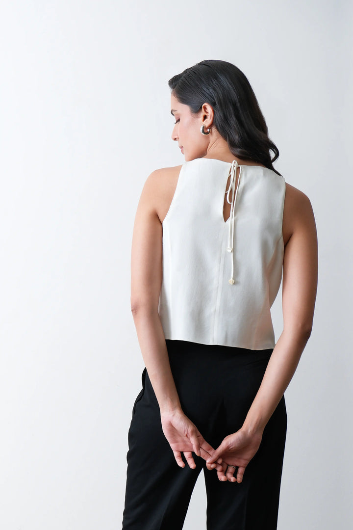 Ivory Silk Crepe Panel Top