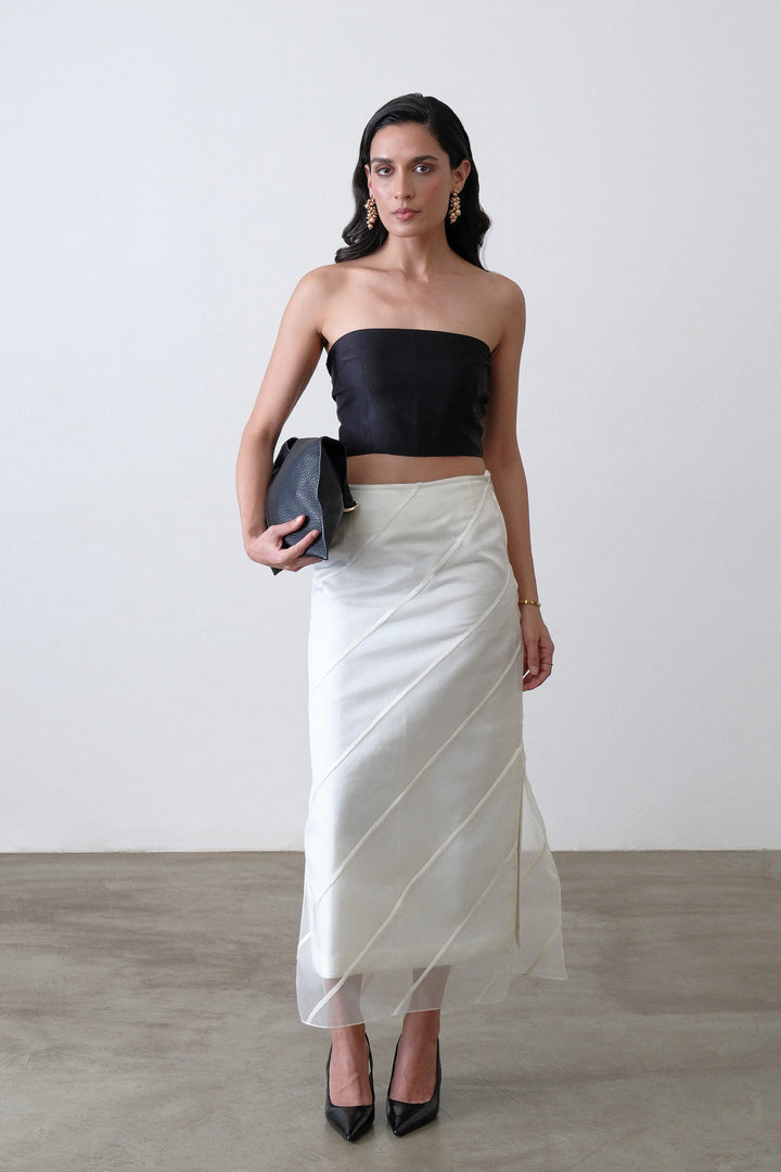 Ivory Layered Stripe Skirt