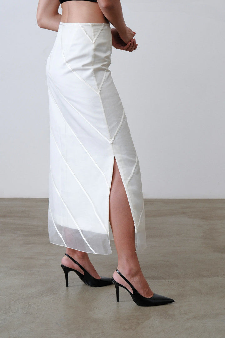 Ivory Layered Stripe Skirt