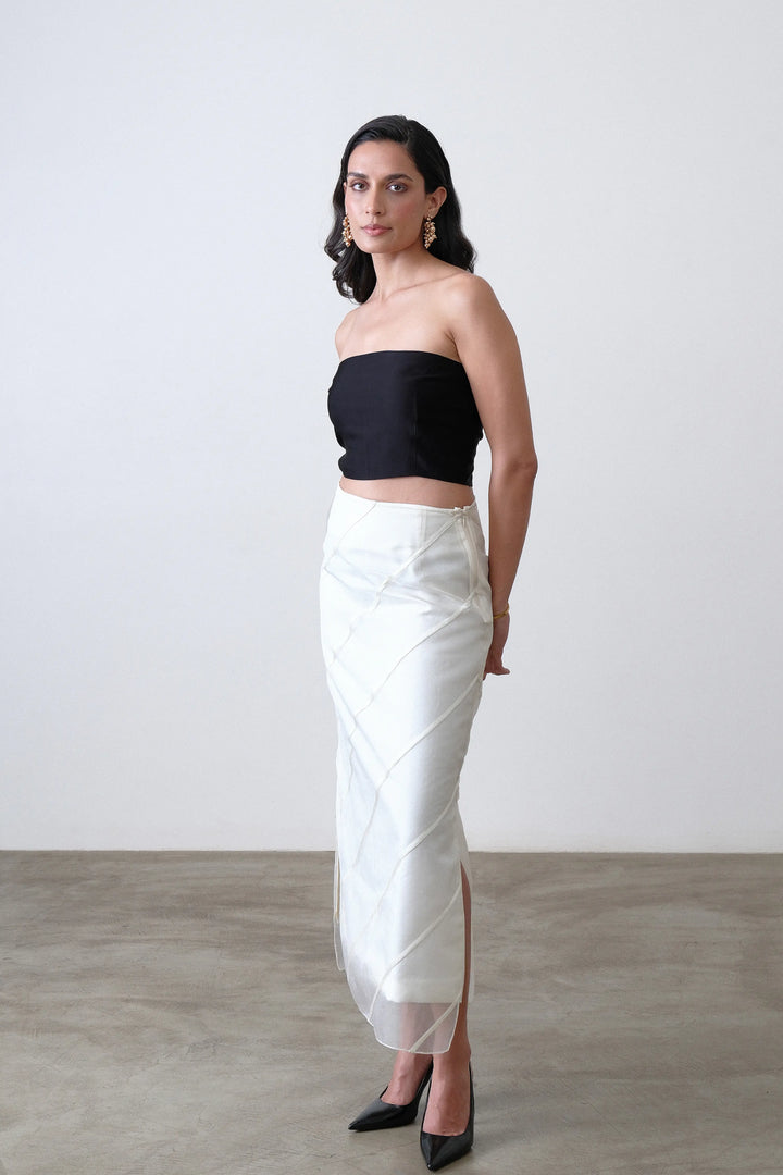 Ivory Layered Stripe Skirt