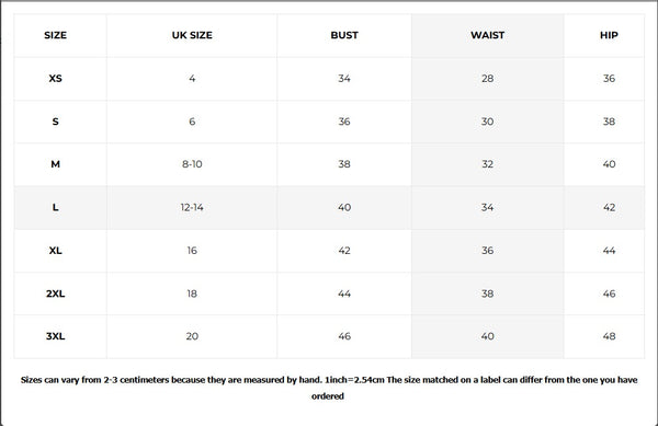 Size Chart (inches)