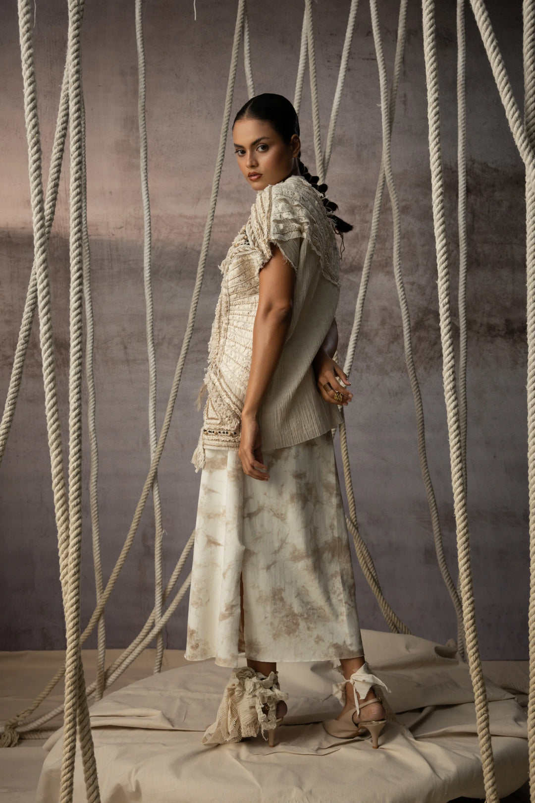 Ivory Crushed Lace Embroidered Top