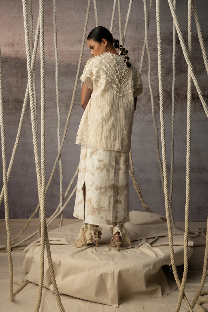 Ivory Crushed Lace Embroidered Top