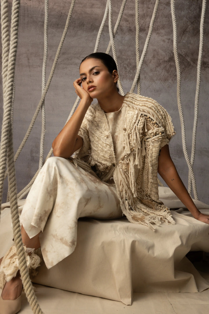 Ivory Crushed Lace Embroidered Top
