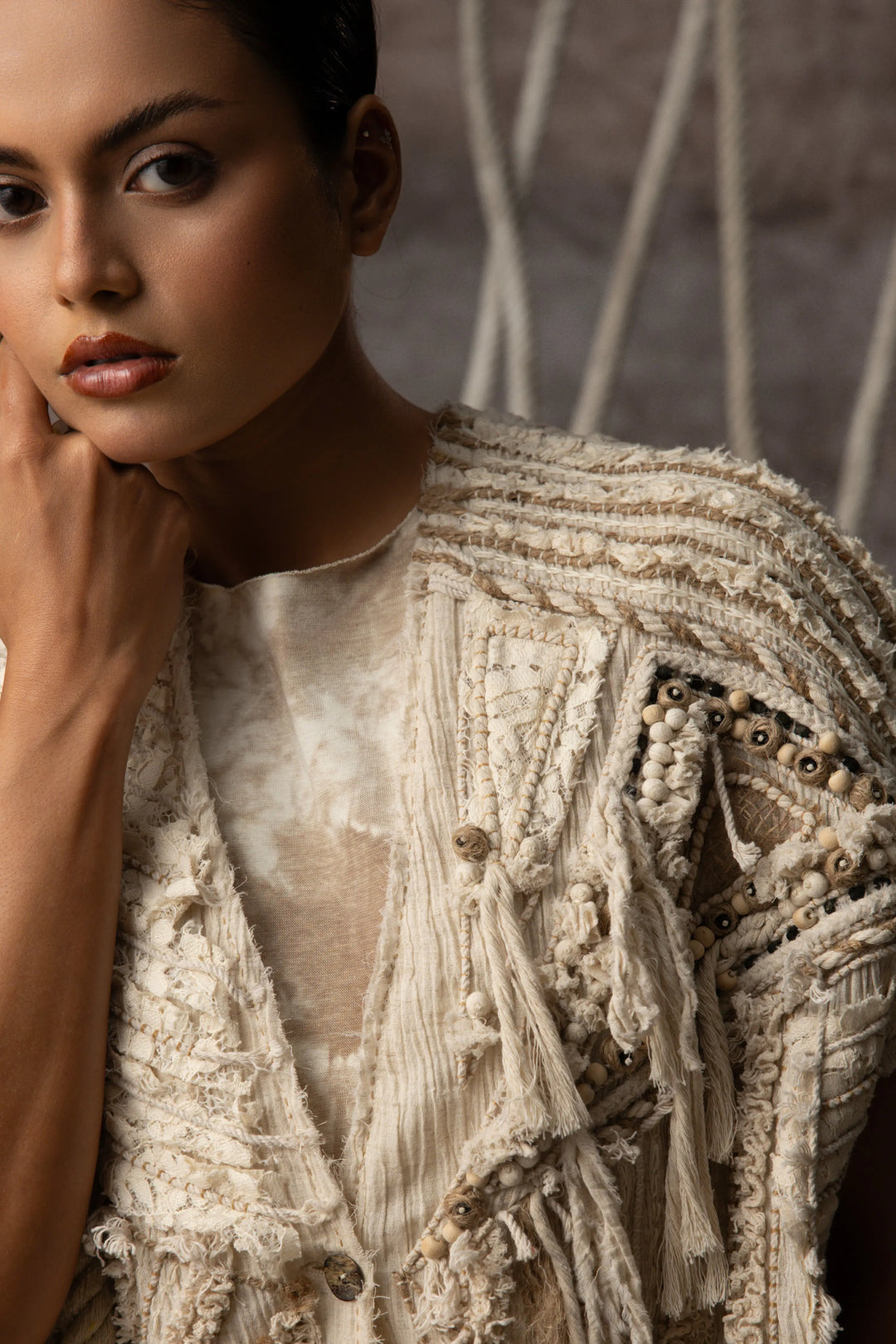 Ivory Crushed Lace Embroidered Top