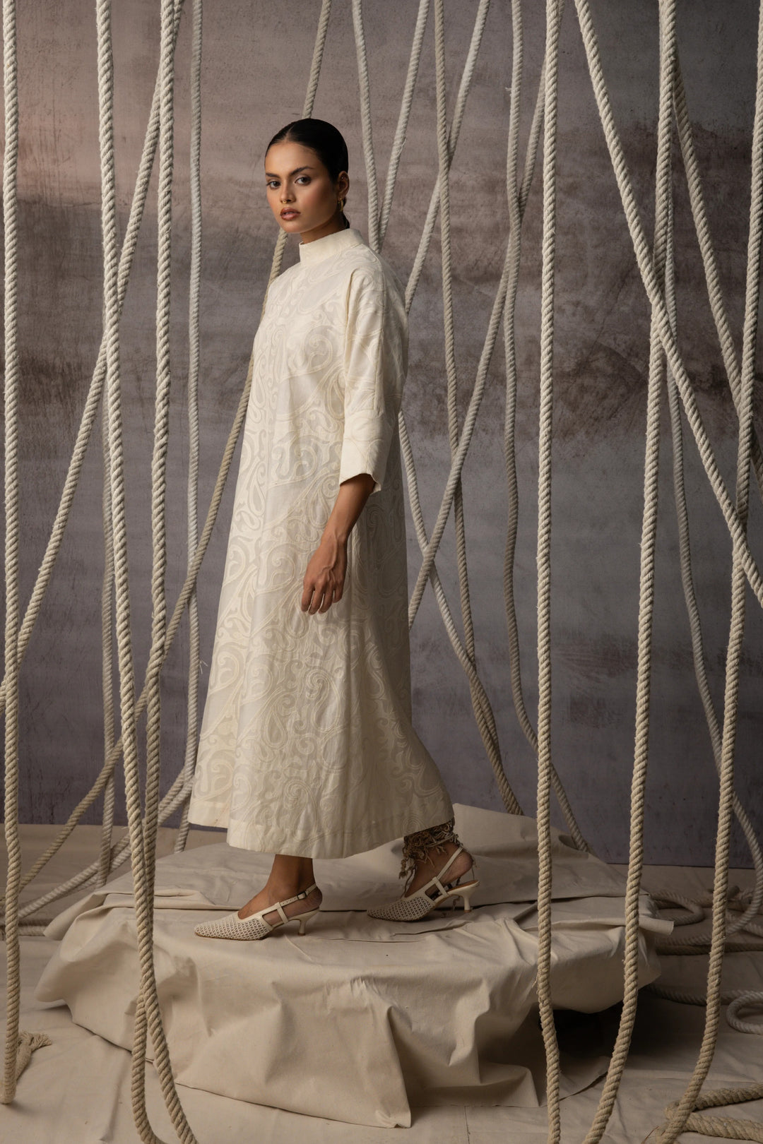 Ivory Appliqué A-Line Dress