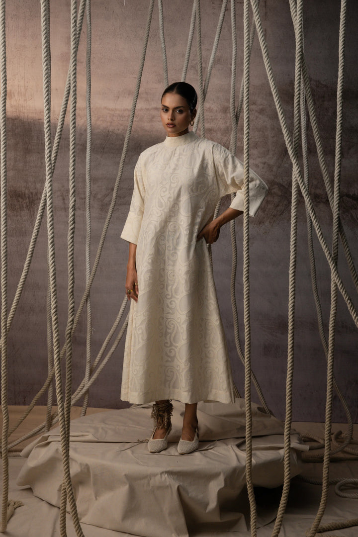 Ivory Appliqué A-Line Dress