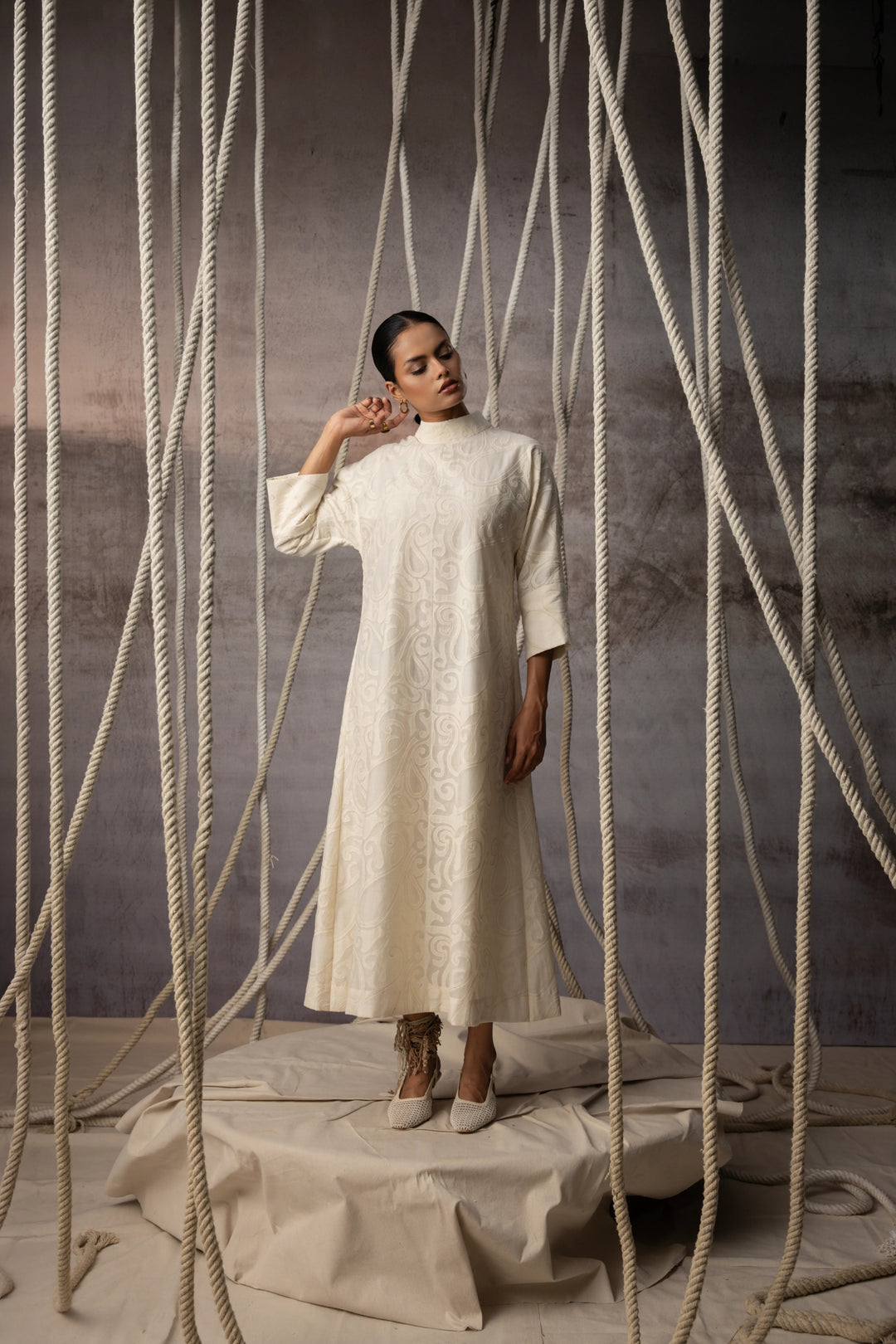 Ivory Appliqué A-Line Dress