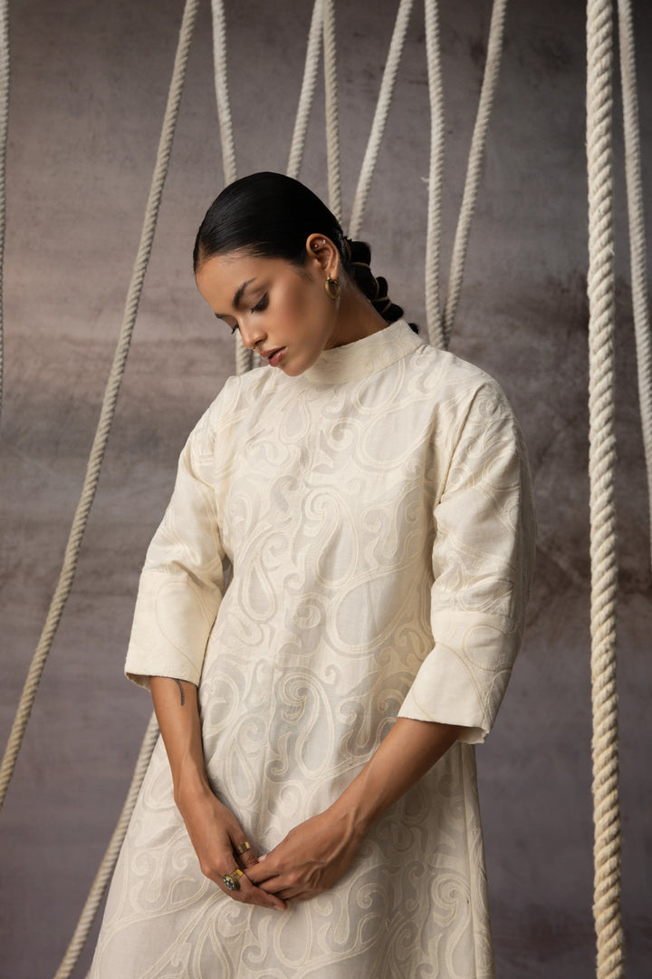 Ivory Appliqué A-Line Dress