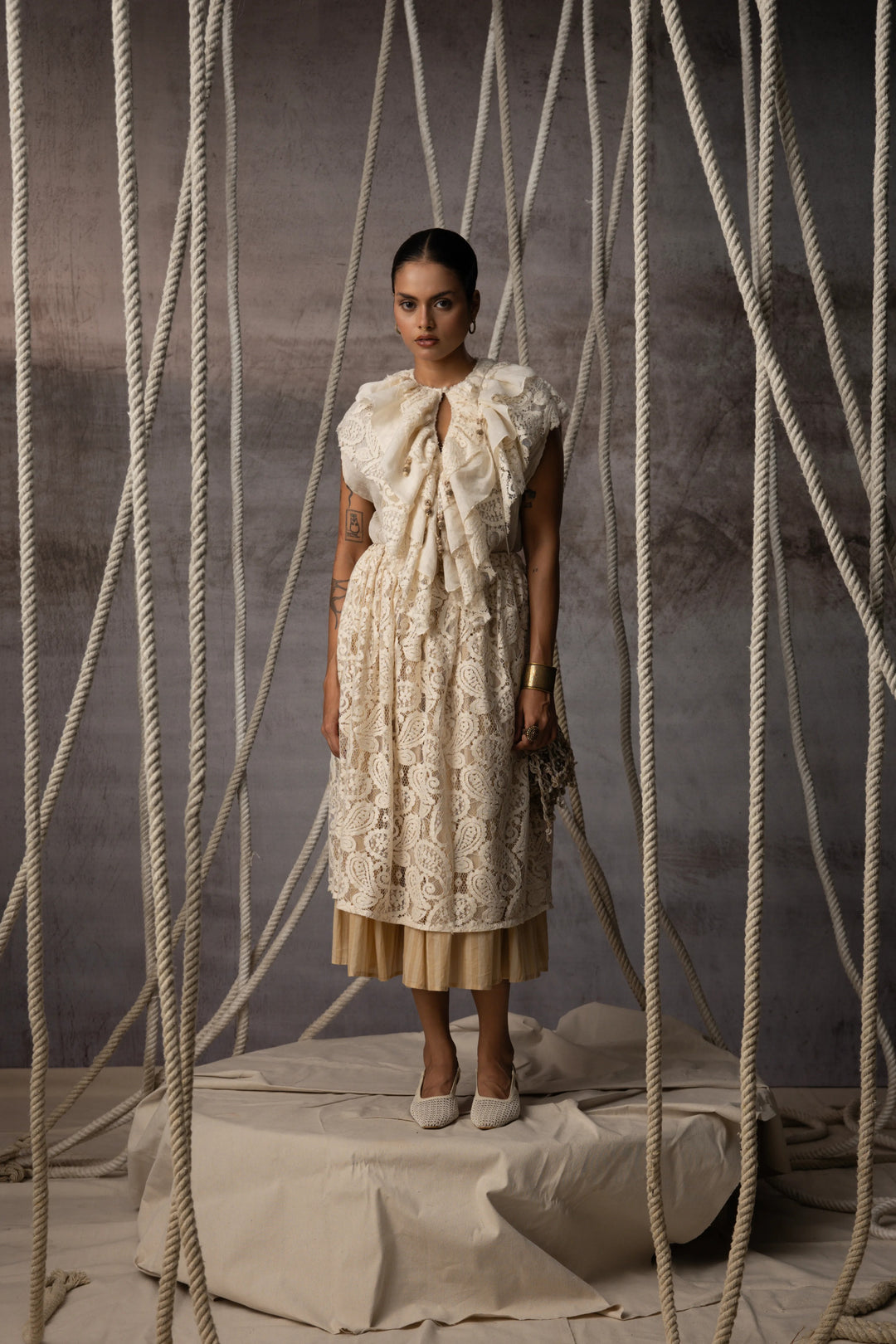 Ivory Flounce Crushed Top