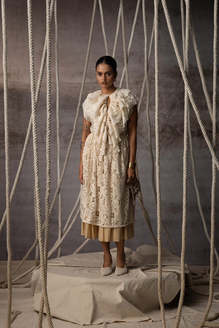 Ivory Lace Overlay Stripe Skirt