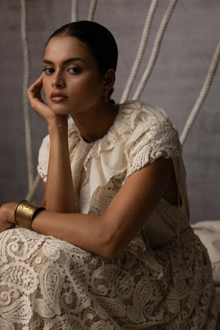 Ivory Flounce Crushed Top
