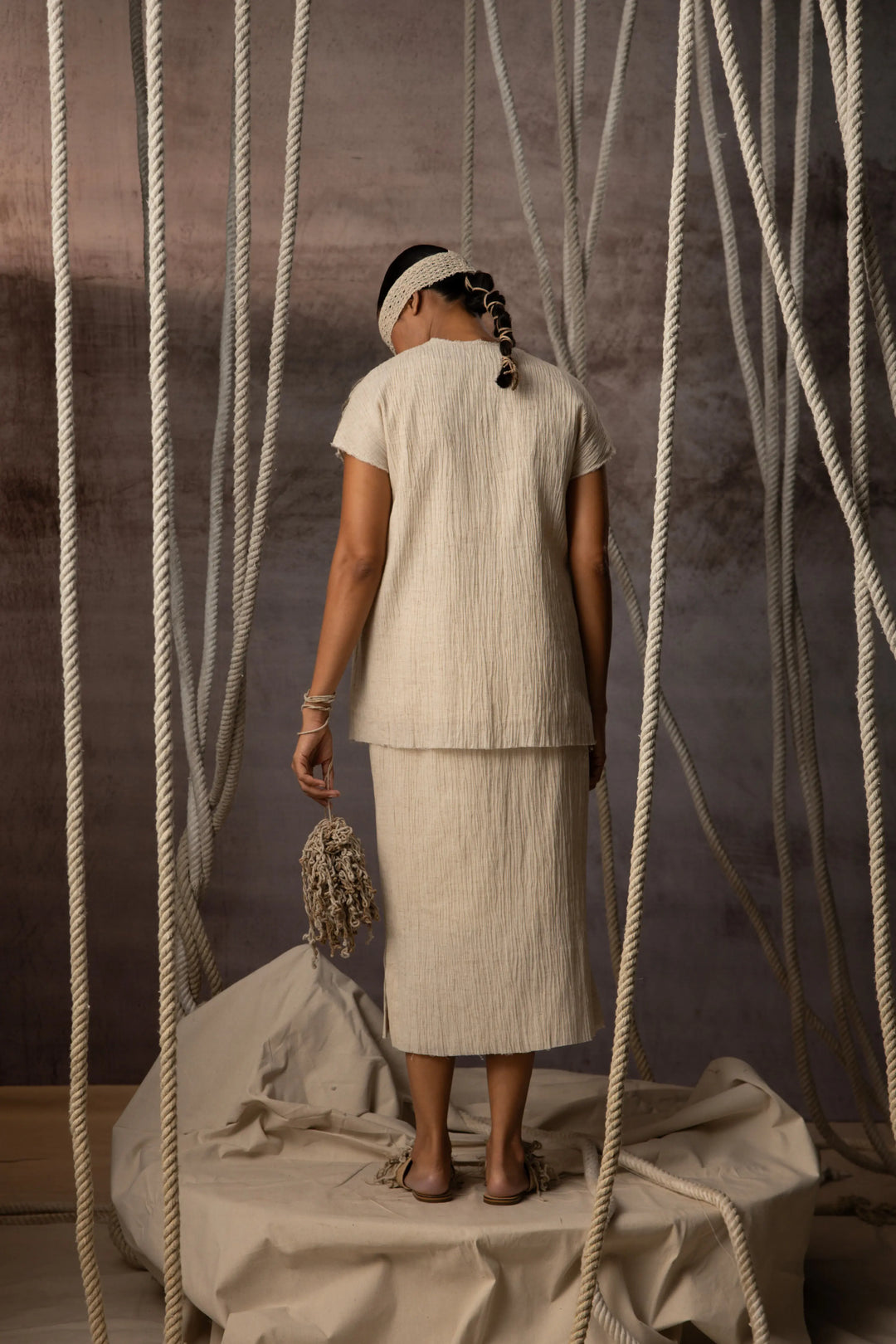 Ivory Crushed Pencil Skirt