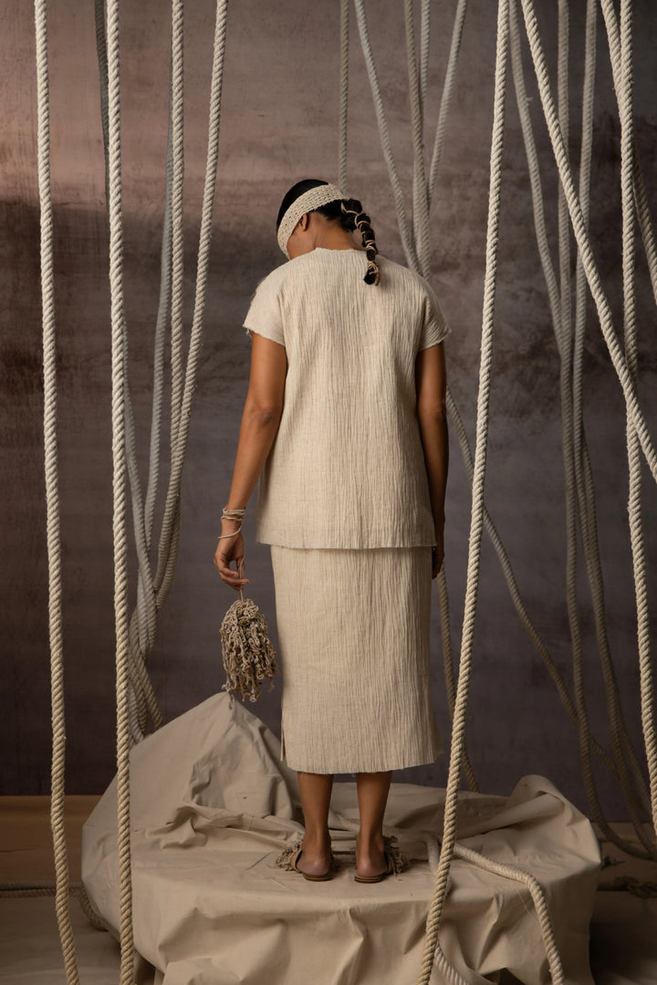 Ivory Crushed Pencil Skirt