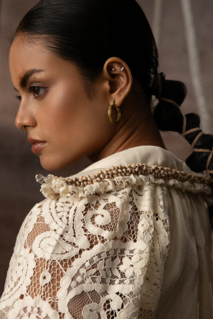 Ivory Khadi Silk Lace hand beaded Top