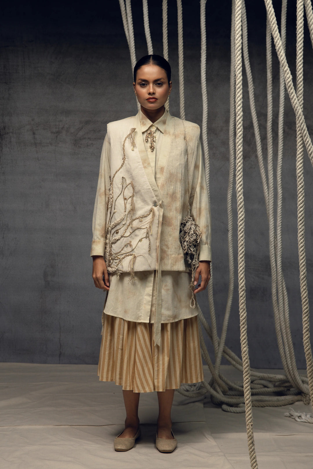 Khadi Jute Embroidered Kimono Jacket