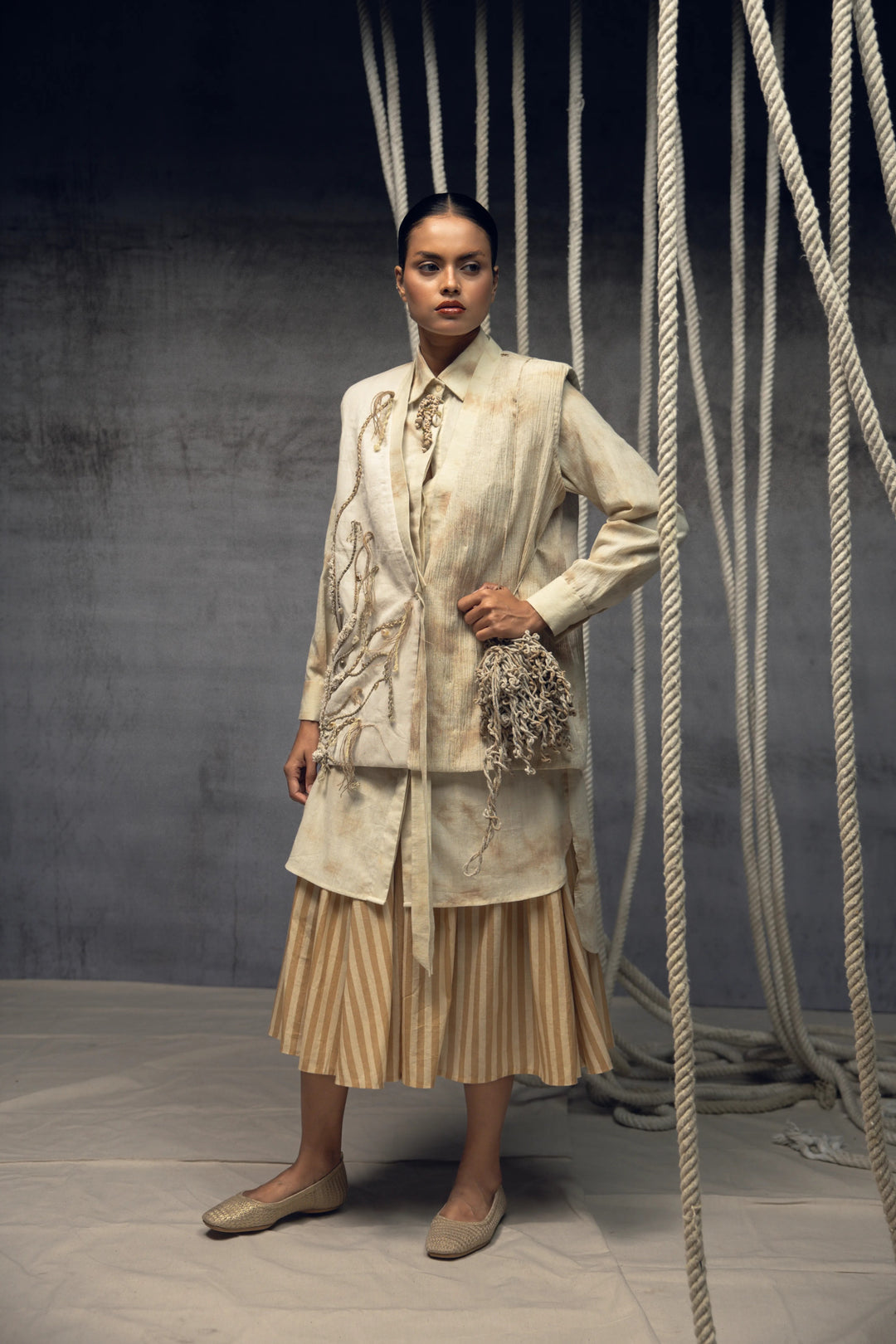 Khadi Jute Embroidered Kimono Jacket