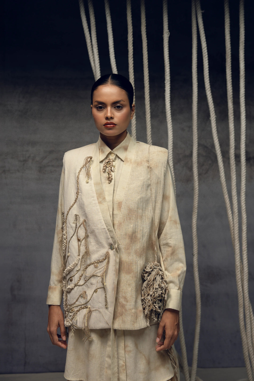 Khadi Jute Embroidered Kimono Jacket