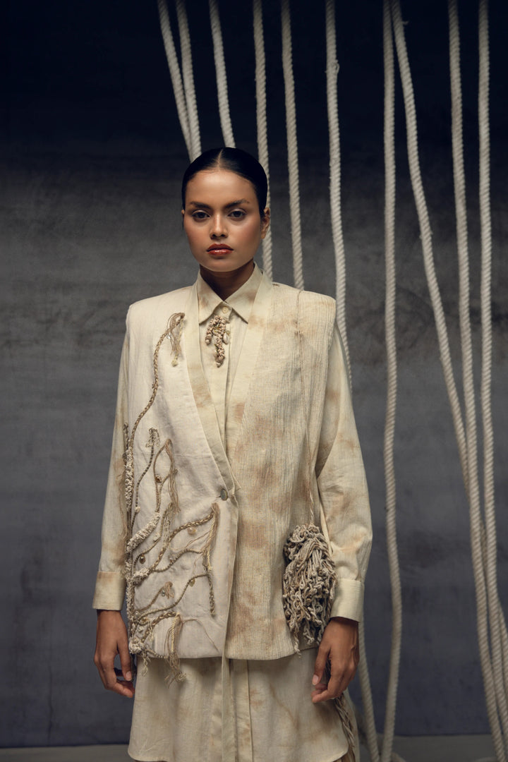 Khadi Jute Embroidered Kimono Jacket