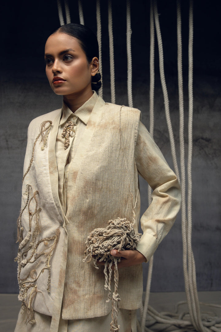 Khadi Jute Embroidered Kimono Jacket