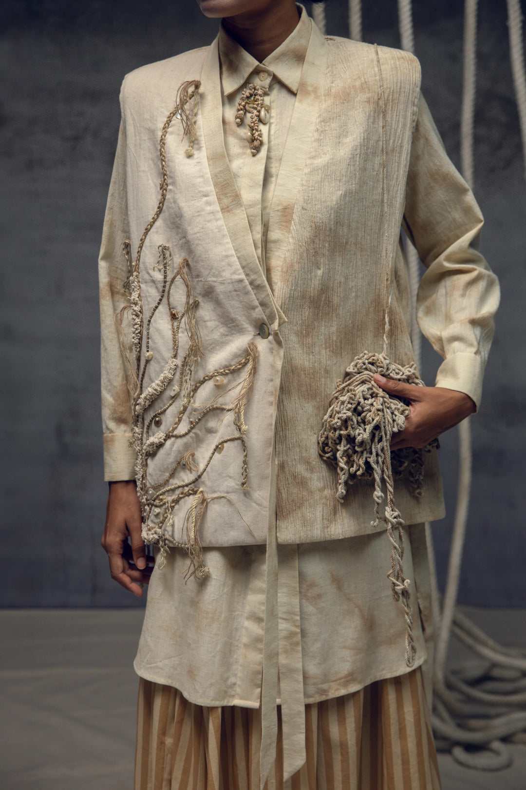 Khadi Jute Embroidered Kimono Jacket
