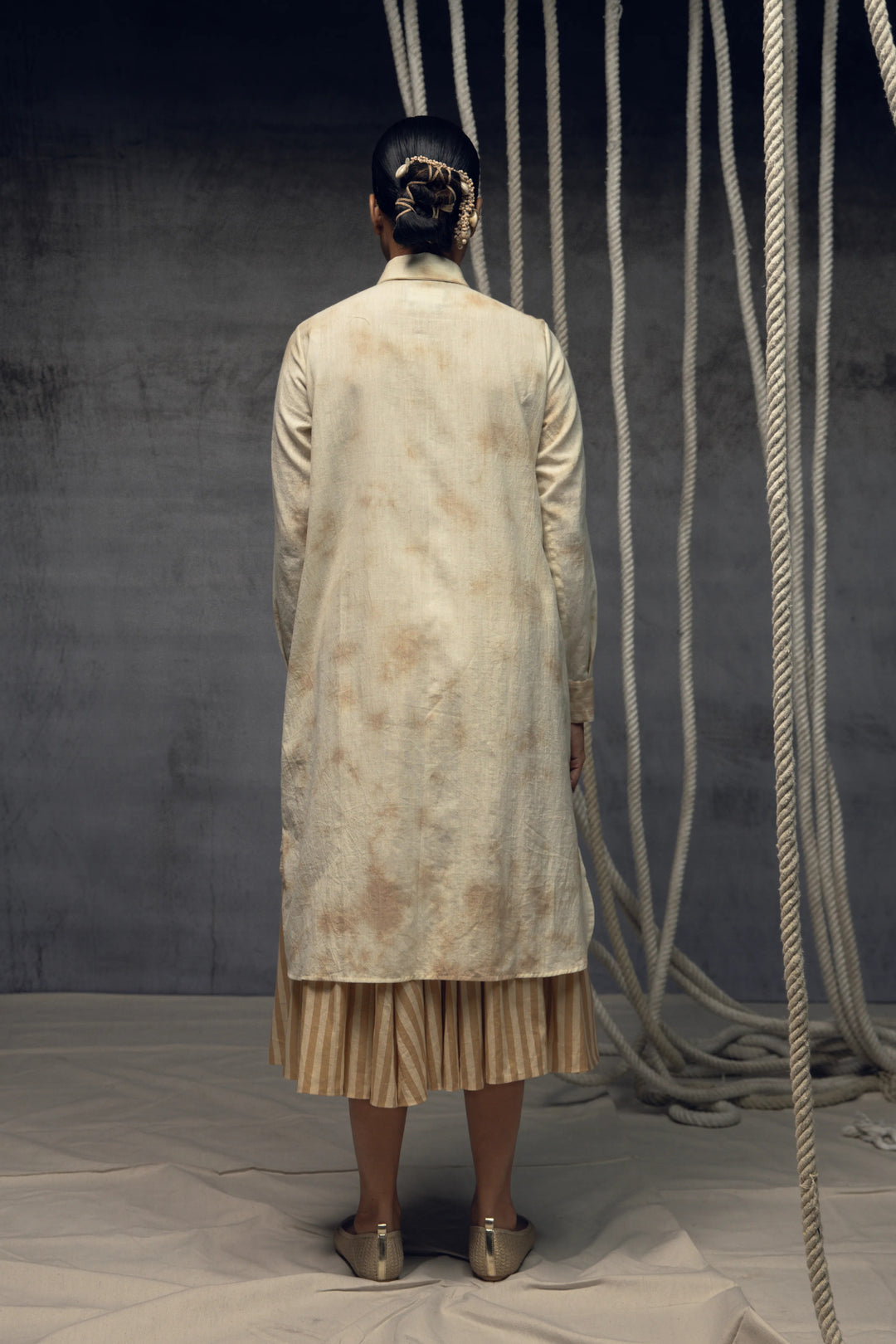 Ivory- Beige Linear Stripe Skirt