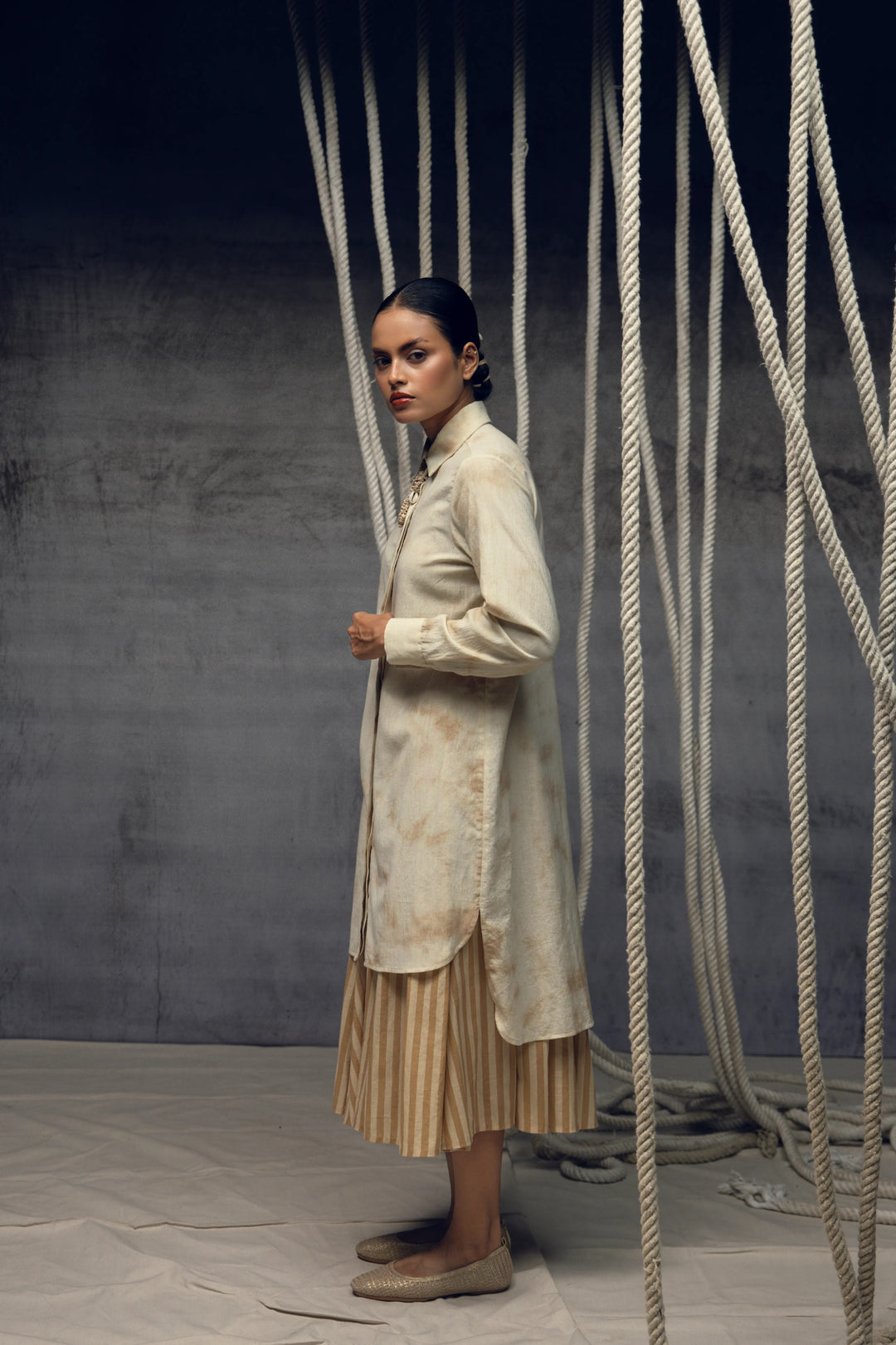 Ivory- Beige Linear Stripe Skirt