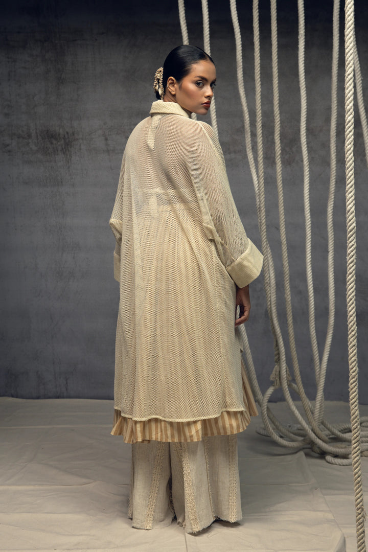 Ivory Open-Mesh Shirt Dress