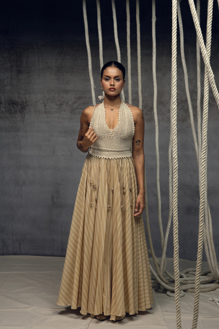 Ivory Crochet Bralette Striped Maxi