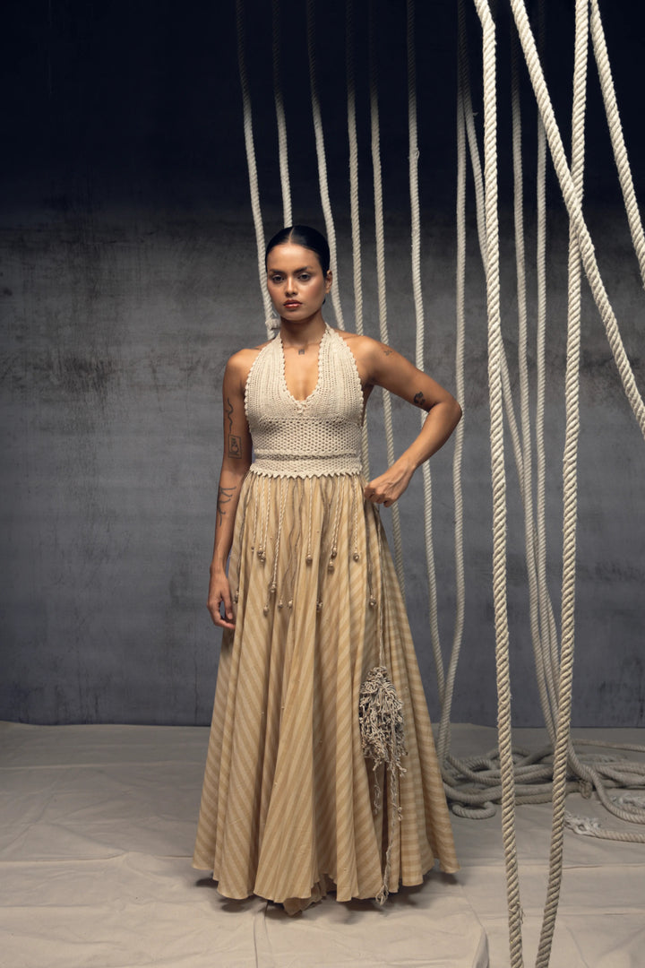 Ivory Crochet Bralette Striped Maxi