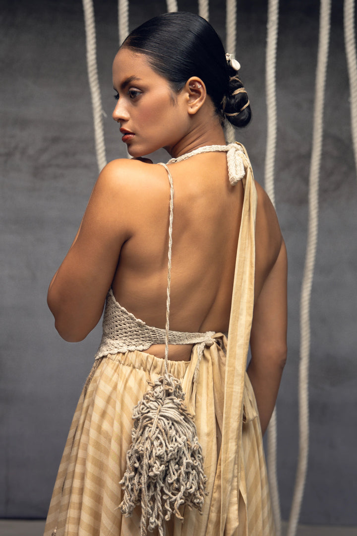 Ivory Crochet Bralette Striped Maxi