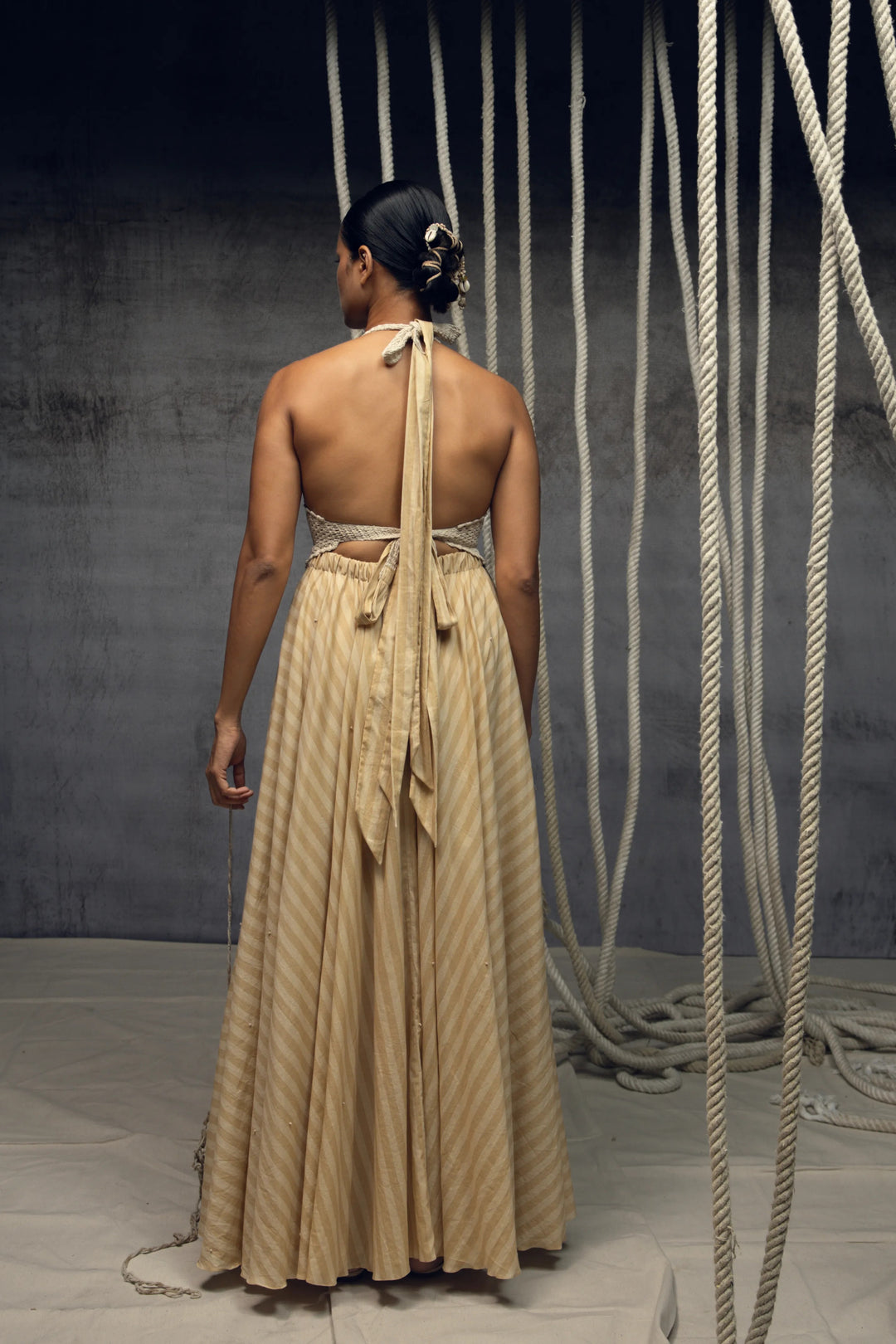 Ivory Crochet Bralette Striped Maxi