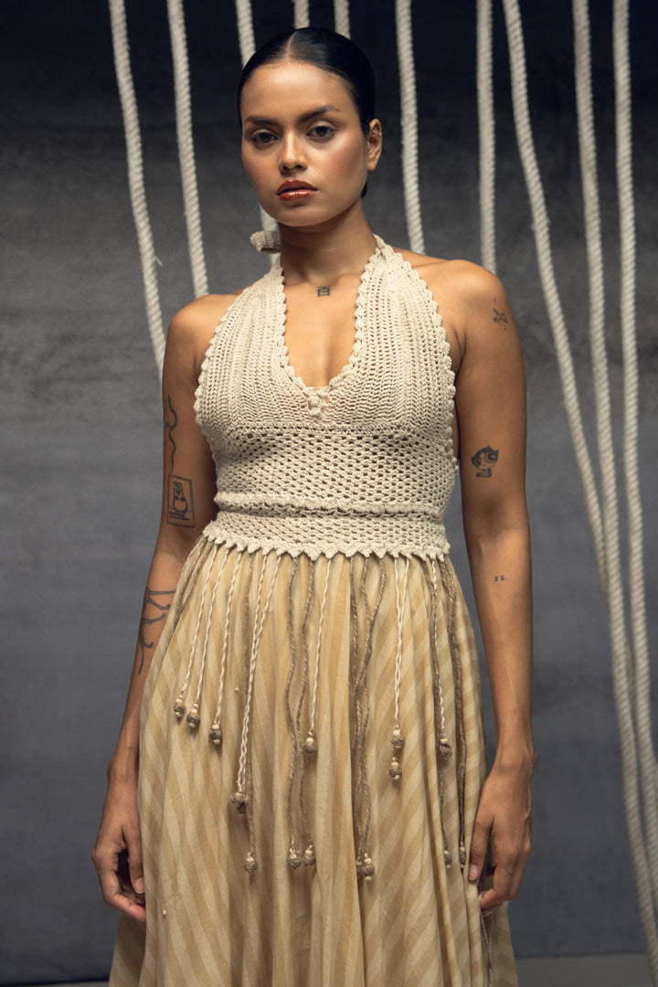 Ivory Crochet Bralette Striped Maxi