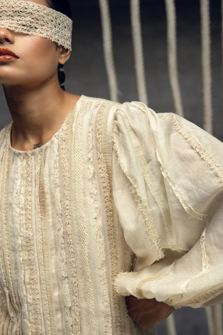 Ivory Khadi Silk Fringing Column Dress
