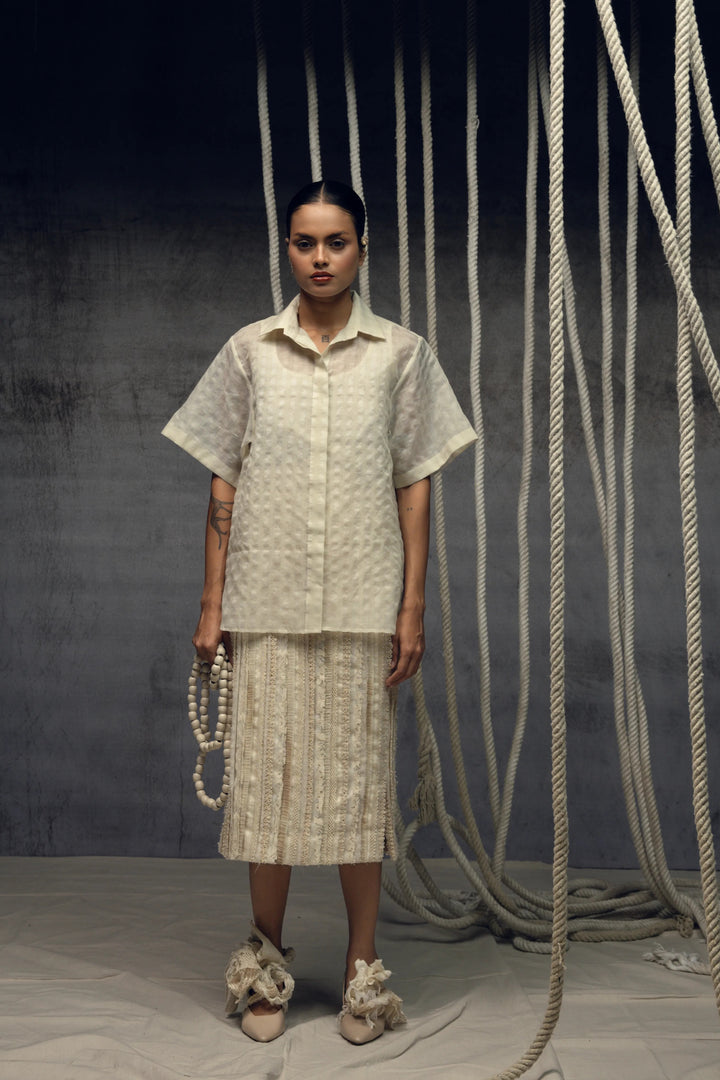 Ivory Khadi Silk Checkered Shirt