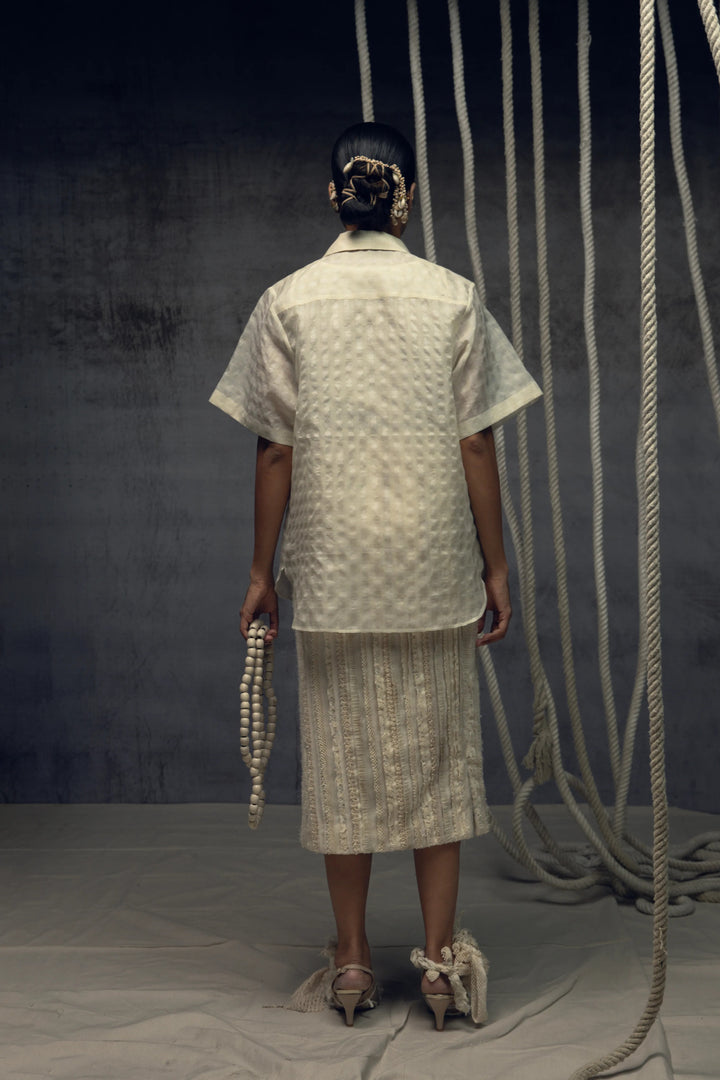 Ivory Khadi Silk Fringing Skirt