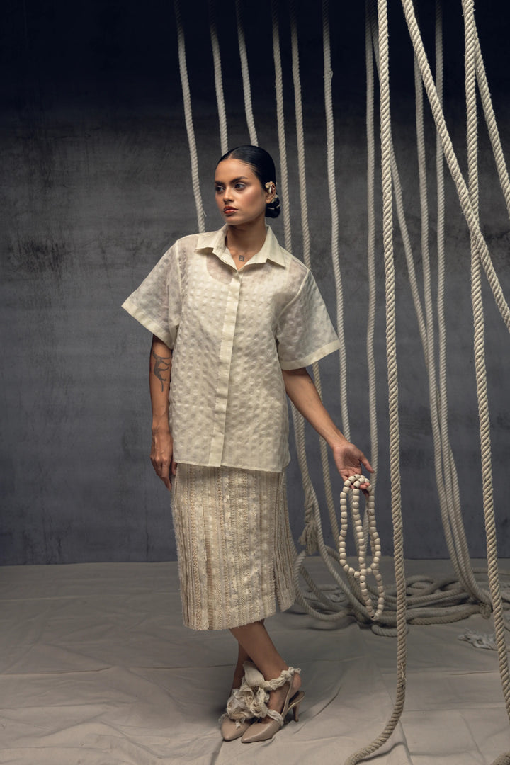 Ivory Khadi Silk Fringing Skirt