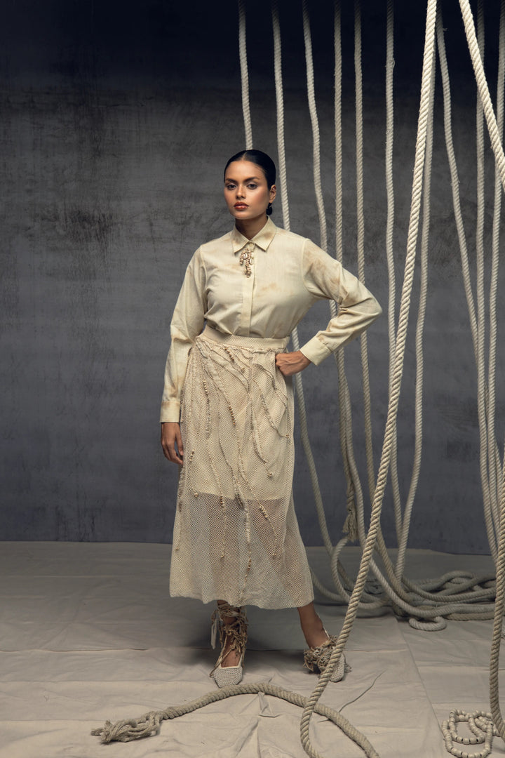 Open Mesh Embroidered Overlay Skirt
