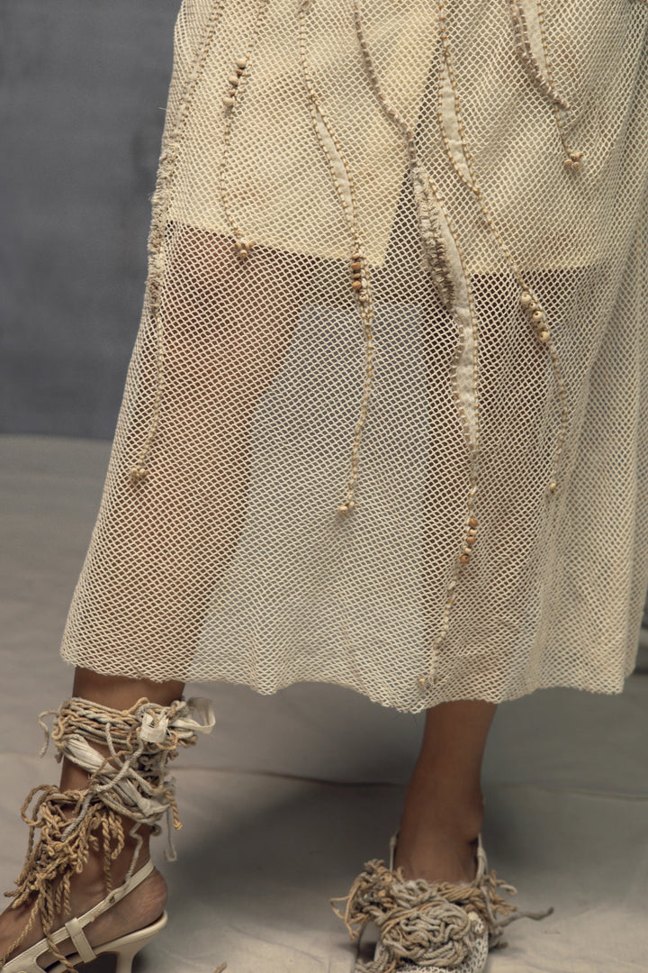 Open Mesh Embroidered Overlay Skirt