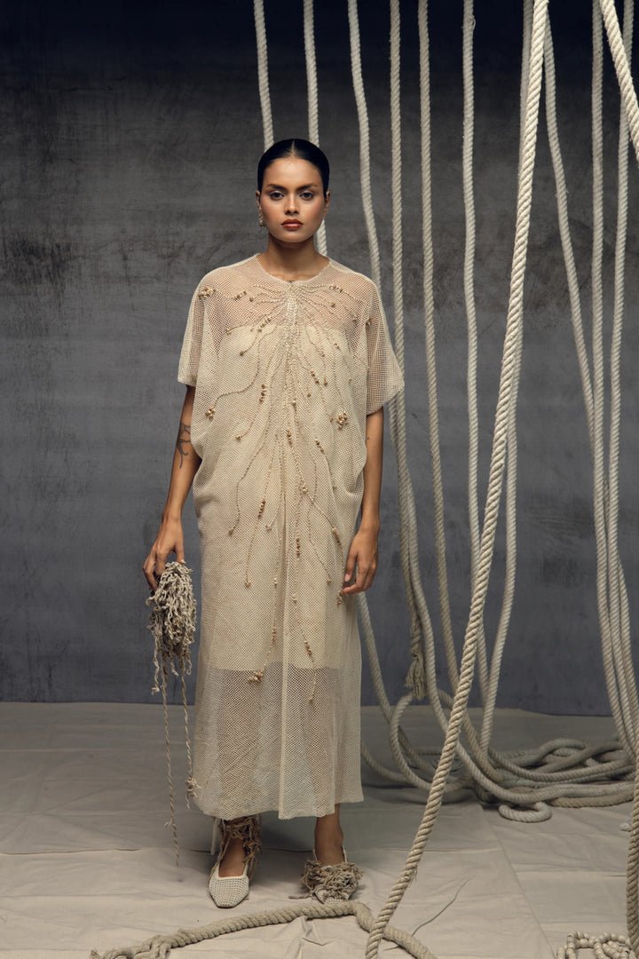 Open Mesh  embroidered kaftaan