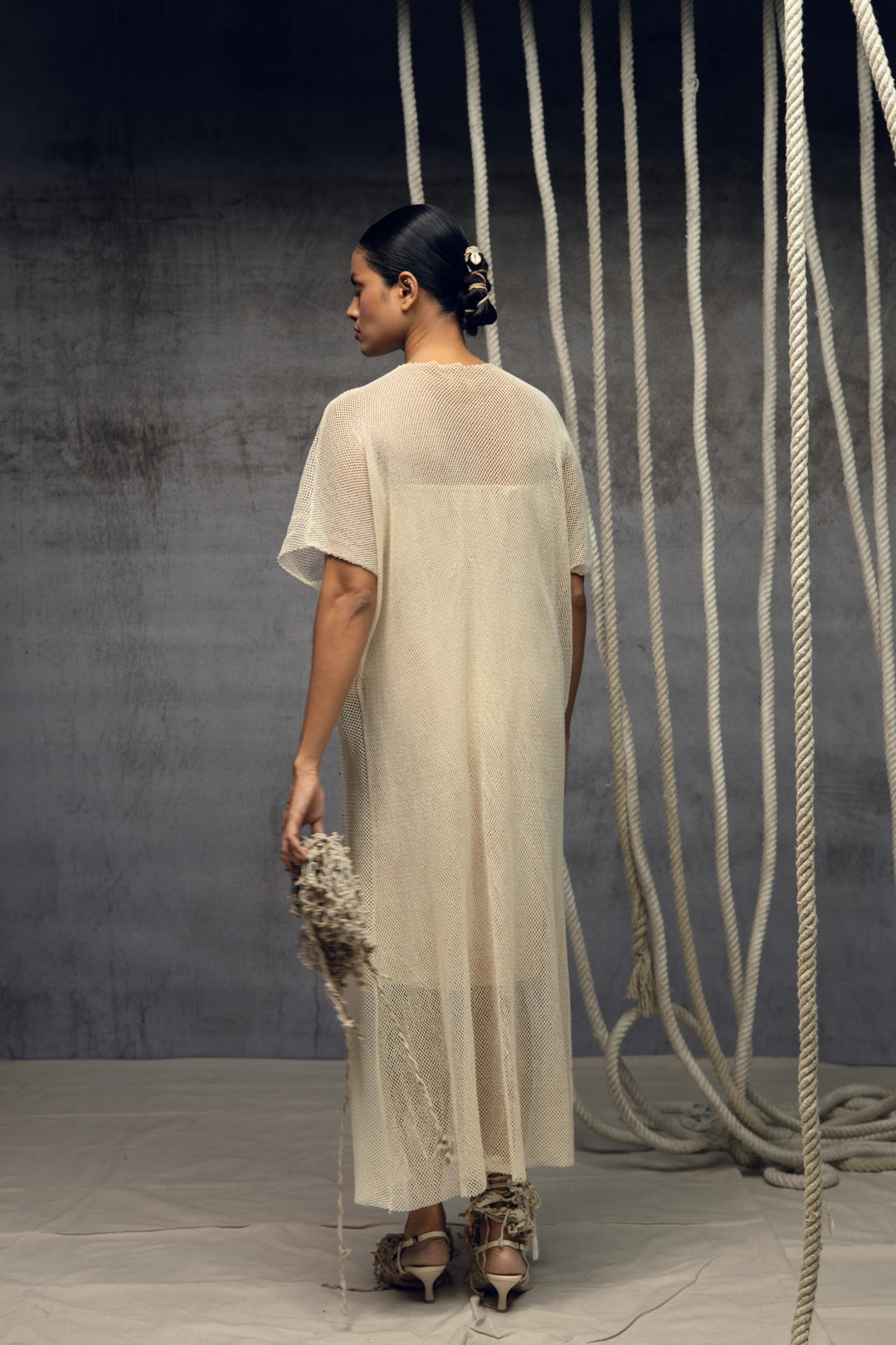 Open Mesh  embroidered kaftaan