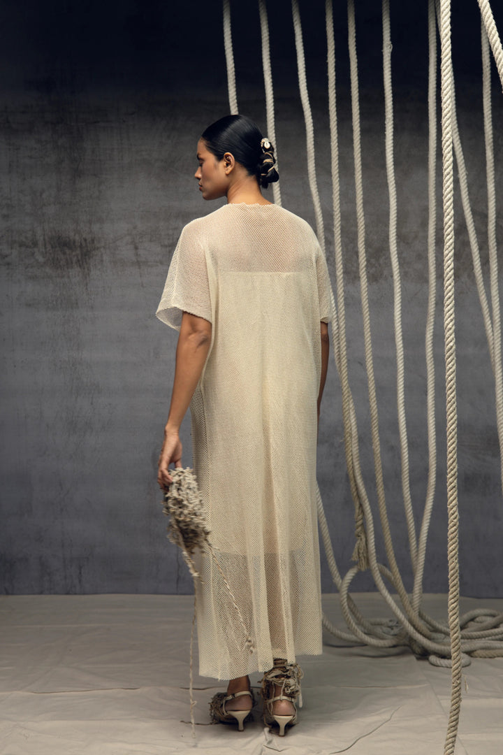 Open Mesh  embroidered kaftaan